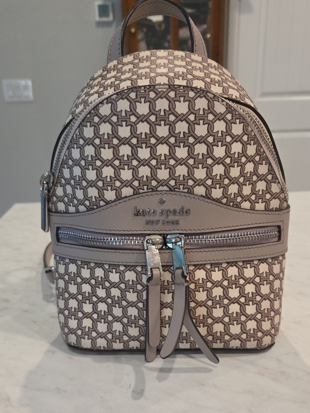 kate spade cream and taupe logo print mini backpack